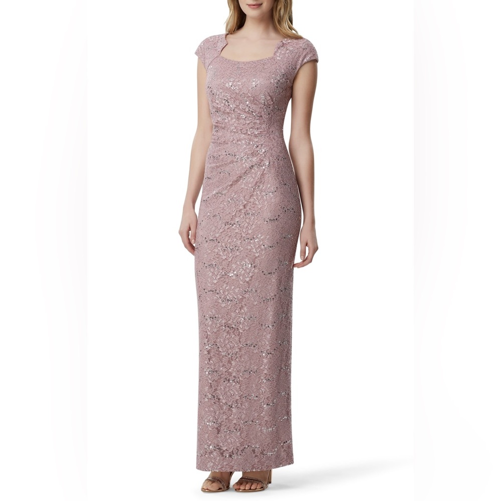 NWT Tahari Mauve/Pink Sequin Embellished Evening Formalwear Gown, Size 2